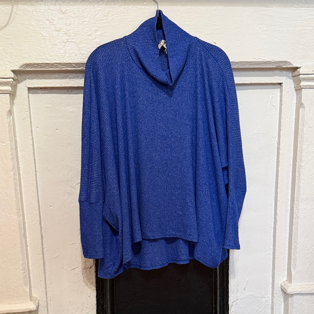 Cowl Neck Blue Poncho Sweater